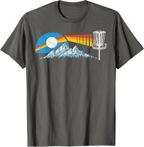 Disc Golf Distressed Mountains & Sun 80s Vintage T-Shirt...