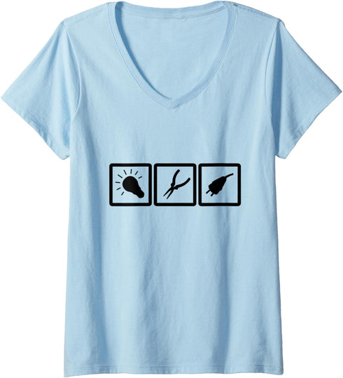Womens Electrical Icons Electrician Tools Electrician V-Neck T-Shirt...