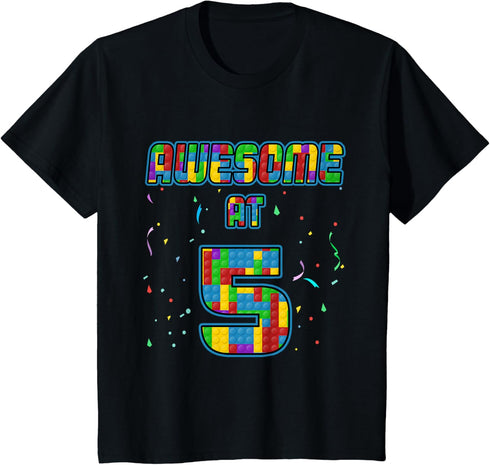 5 Years Old Birthday T-Shirt I Age Five Blocks Bricks T-Shirt...