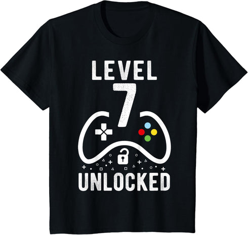 Level 7 Unlocked Video Game 7th Birthday Gift T-Shirt...