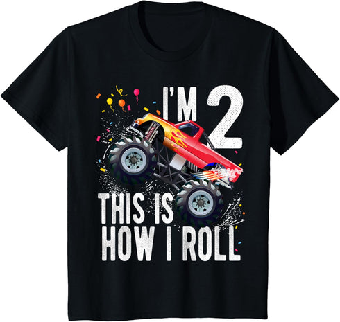 2 Year Old 2nd Birthday Boy Monster Truck Car T-Shirt...