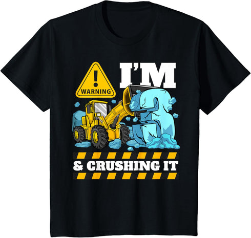 Construction Truck 3rd Birthday Boy 3 Bulldozer Digger T-Shirt...