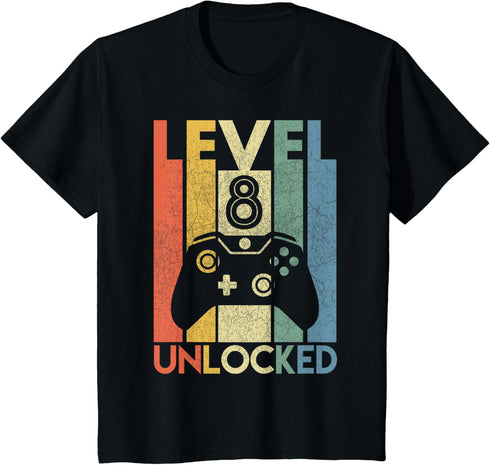 Level 8 Unlocked Funny Video Gamer 8th Birthday Gift T-Shirt...