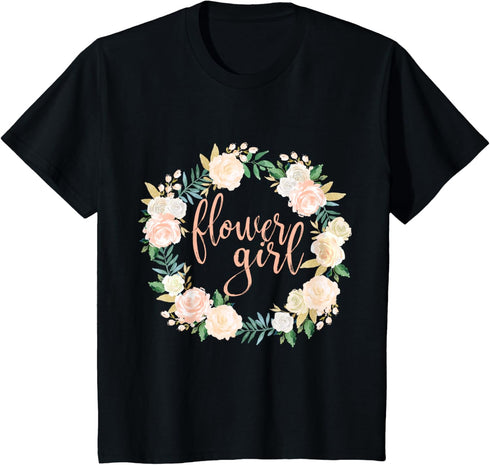 Flower Girl Blush Floral Wreath Wedding T-Shirt...
