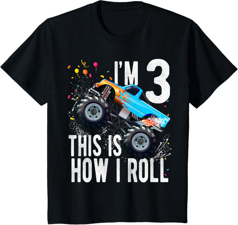 3 Year Old Shirt 3rd Birthday Boy Monster Truck Car T-Shirt...