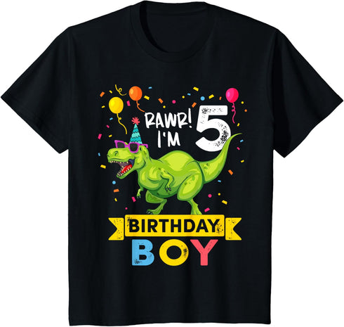 5 Year Old Boy T Rex Dinosaur 5th Birthday T-Shirt...