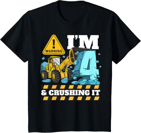 Kids Construction Truck 4th Birthday Boy 4 Bulldozer Digger T-Shirt...