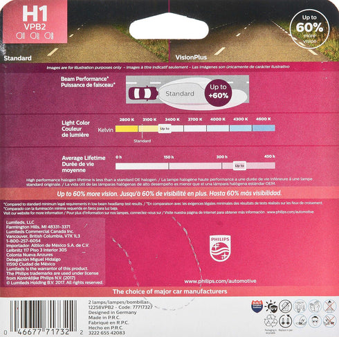 Philips Automotive Lighting H1 VisionPlus Deluxde Upgrade Automotive Replacement Headlight Bulb, Fits Select High Beam, Low Beam, or Fog Positions...