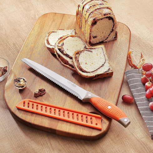 Bread Knife with Cover, 8 inch Serrated Bread Knife for homemade bread, Bread Cutter Ideal for Slicing Homemade Bread, Bagels, Cake (8-Inch Blade ...
