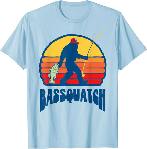 Bassquatch! Funny Bigfoot Fishing Outdoor Retro 80s T-Shirt...