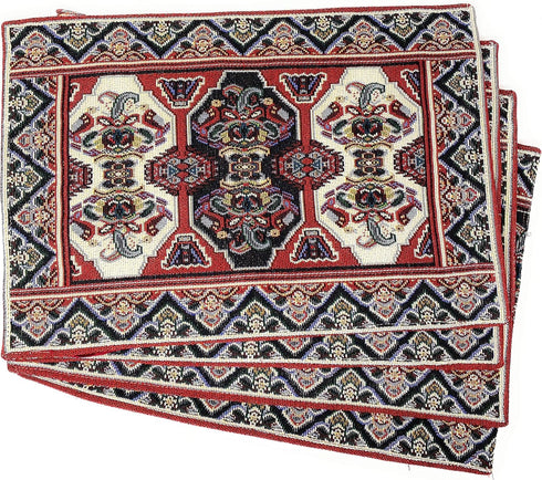 DaDa Bedding Majestic Red Kilim Rug Dining Table Placemats - Set of 4-Pieces Tapestry Cotton Kitchen Mats Royal Persian Tradtional Design - Elegan...