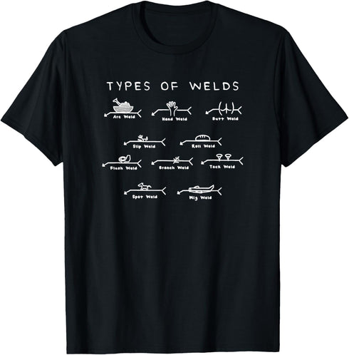Funny Welding Gifts Ten Types of Welds Welding Humor Tee T-Shirt...