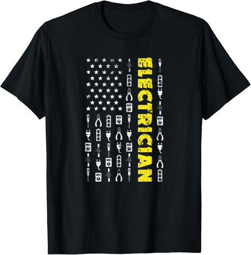 Mens US Flag Electrical Tools and Electrician T-Shirt...