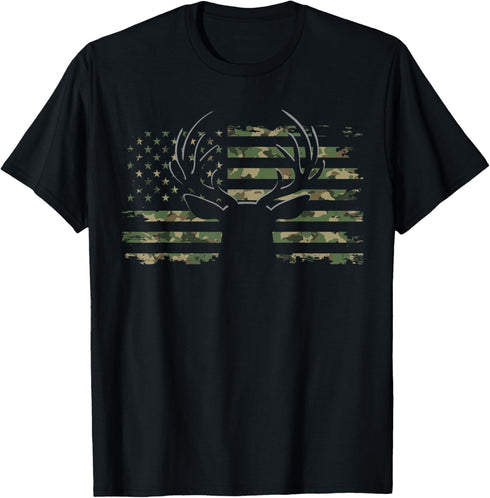 American Flag Camouflage Outdoor Antlers Deer T-Shirt...