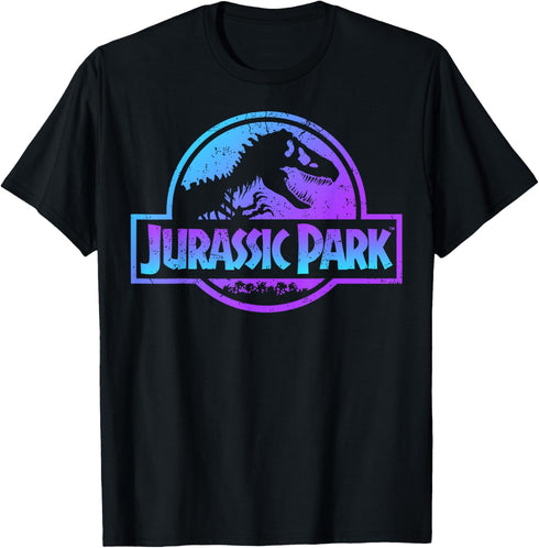 Jurassic Park Blue & Purple Fossil Logo Graphic Short Sleeve T-Shirt...