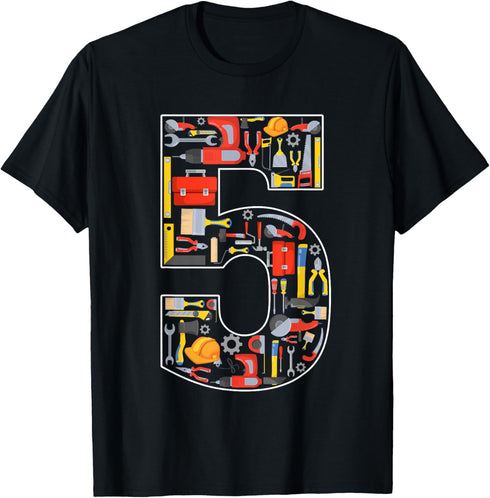 5th Birthday Construction Building Tools Kids 5 Year Old T-Shirt...