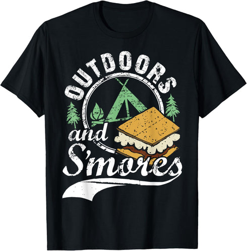 Outdoors & S'mores Funny Campfire Camping T-Shirt T-Shirt...
