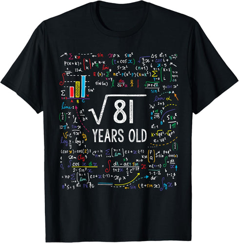 Square Root Of 81 9th Birthday 9 Year Old Gifts Math Bday T-Shirt...