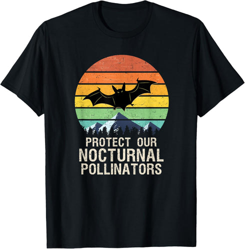 Protect Our Nocturnal Pollinators Bat With Retro Sunset T-Shirt...