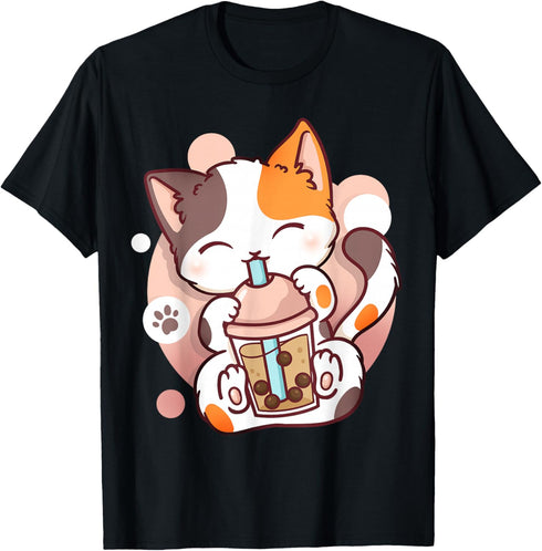 Cat Boba Tea Bubble Tea Anime Kawaii Neko T-Shirt...