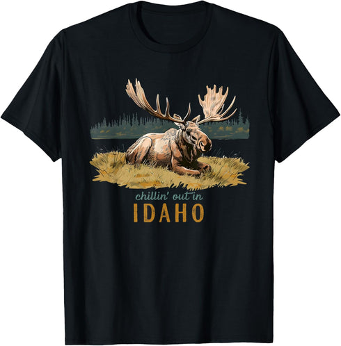 Chillin' Out In Idaho Moose Design Outdoor Souvenir Hiking T-Shirt...