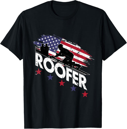 Mens Patriotic Roofer american flag Dad Roofing contractor T-Shirt...