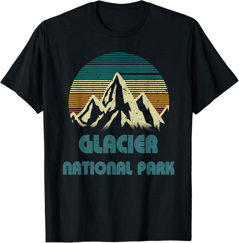 Retro Glacier National Park Mountain Outdoor Hiking Camping T-Shirt...
