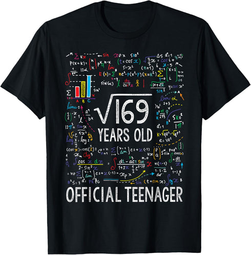 Square Root Of 169 13 Years Old Official Teenager Birthday T-Shirt...