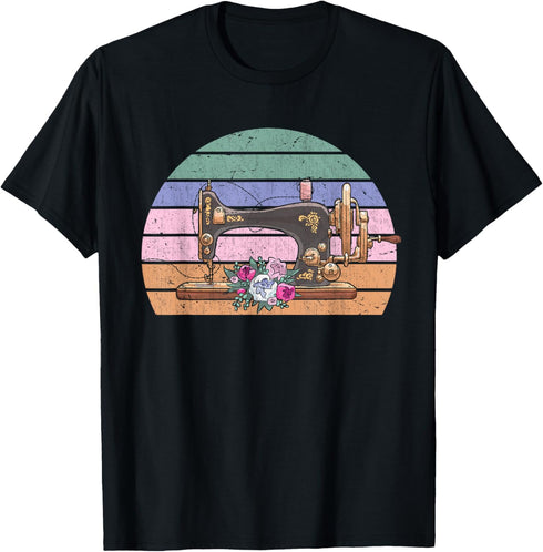 Retro Sewing Machine Floral Sewing T-Shirt...