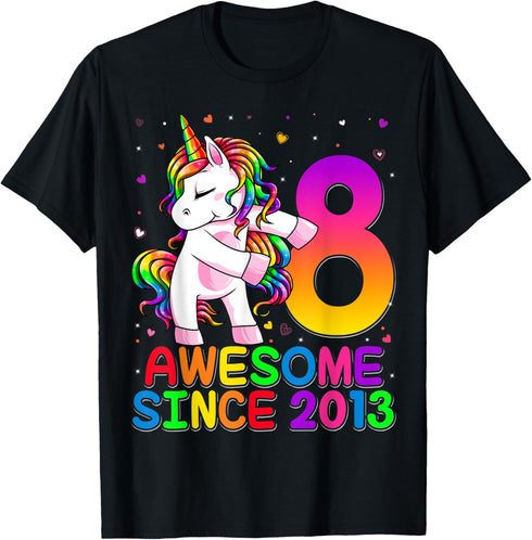 8 Years Old Unicorn Flossing 8th Birthday Girl Unicorn Party T-Shirt...