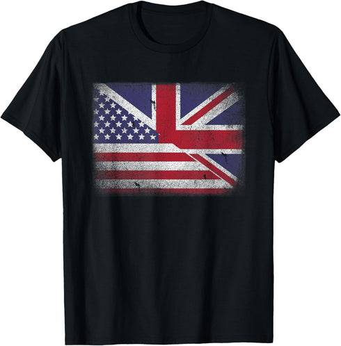 Vintage Half American Half British Flag Great Britain Usa T-Shirt...