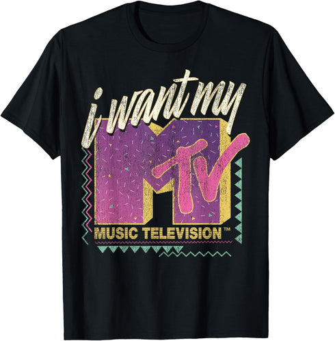 MTV I Want My MTV 90's Retro Colorful Logo Graphic T-Shirt T-Shirt...