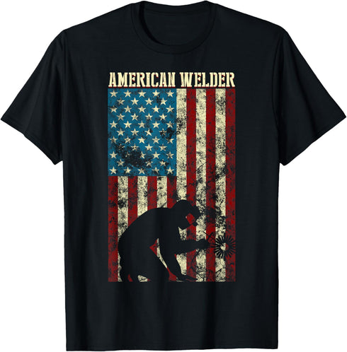 Welding Patriotic Distressed USA American Flag gift Welder T-Shirt...