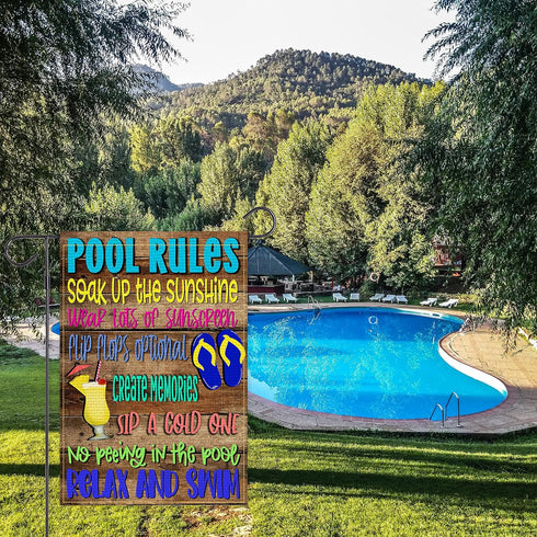 Pool Rules Garden Flag Vertical Double Sided Burlap Spring Summer Yard Outdoor Decor Home Decor (12.5 x 18, Pool Rules)...