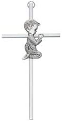 Silver Tone Cross with Praying Boy, 6 Inch