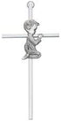 Silver Tone Cross with Praying Boy, 6 Inch