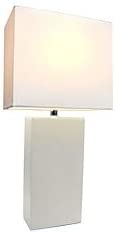 Elegant Designs LT1025-WHT Modern Leather White Fabric Shade Table Lamp