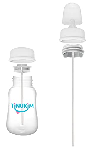 Tinukim iFeed 4 Ounce Self Feeding Baby Bottle with Tube - Handless Anti-Colic Nursing System, White - 2-Pack