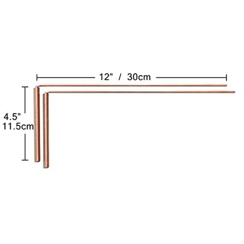 Copper Dowsing Rod - 99.9% Pure Copper - Water Divining Witching, Energy Healing, Paranormal, Ghost Hunting, Gold, Yes No Questions. Instructions and Bonus Pendulum - 5x13 Inch Divining rods