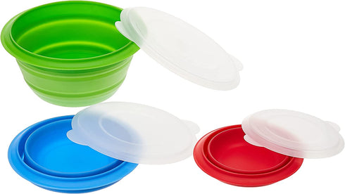 Progressive International CB-20 Storage Bowls with Lids, Set of 3, teal, green and red