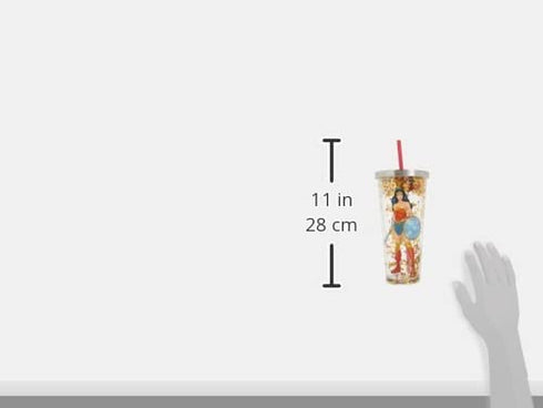 Spoontiques 21305 Wonder Woman Glitter Cup with Straw, Multicolor