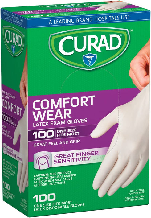 Curad CUR4125R Latex Exam Gloves, One Size Fits Most (Pack of 100)