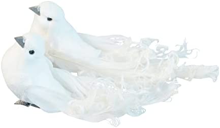 Set of 6 White Christmas Dove Ornaments with Clips