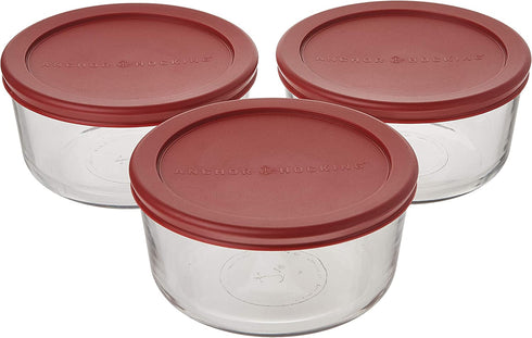 Anchor Hocking 4 Cup Food Storage Containers with Red Lids (3)