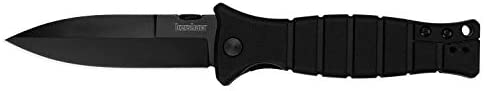 Kershaw XCOM Military-Style Pocketknife; 3.6-inch Black-Oxide Coated Blade and 8Cr13MoV Steel, Spearpoint Blade, Sharpened One Side, and Glass Filled Nylon Handle, Manual Open, Reversible Pocketclip