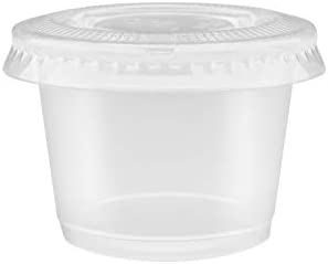 100-Pack of 1-oz Clear Plastic Jello Shot Cups Container with Snap on Leak-Proof Lids –Small Shot Cups – Compact Food Storage Containers for Portion Control, Sauces, Spices, Liquid, Dips,