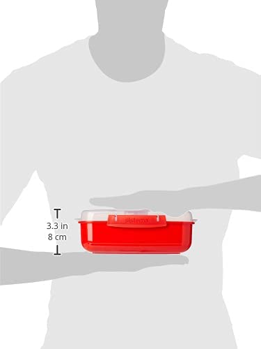 Sistema Heat and Eat 4 Rectangular Food Containers with Lids 1.25L + 2X 525ml | Locking Clips & Steam Release Vents | BPA-Free Microwave Set, 2x 1.25 Litre + 2x 525 ml, Red
