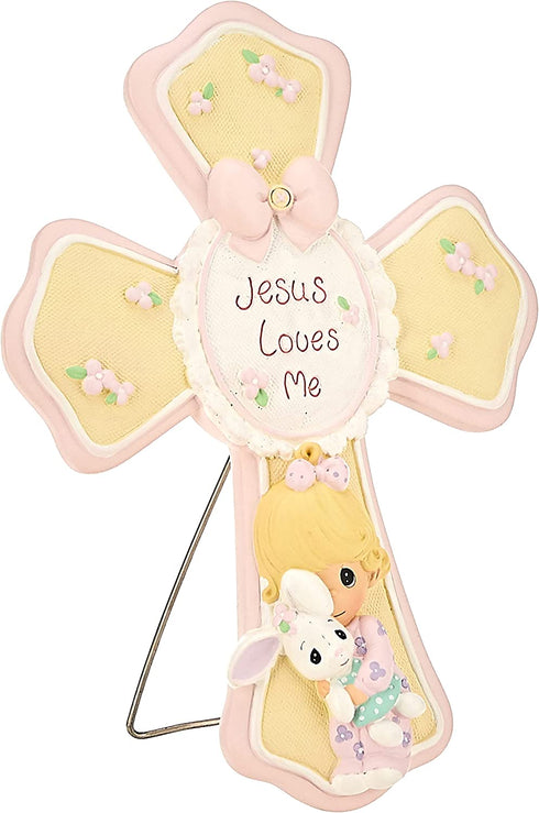 Precious Moments, Jesus Loves Me, Girl Resin Cross With Stand, 132402