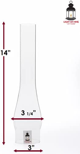 Light of Mine | 3" x 14" Oil Lamp Globe Replacement Lamp | Oil Lamp Chimney | Hurricane Lamp Glass Replacement | Clear Smooth Top Chimney