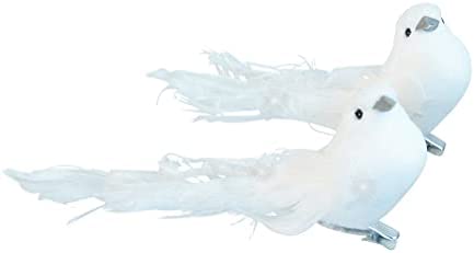 Set of 6 White Christmas Dove Ornaments with Clips